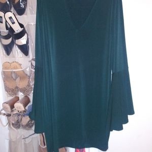 Forest green body con with bell sleeves